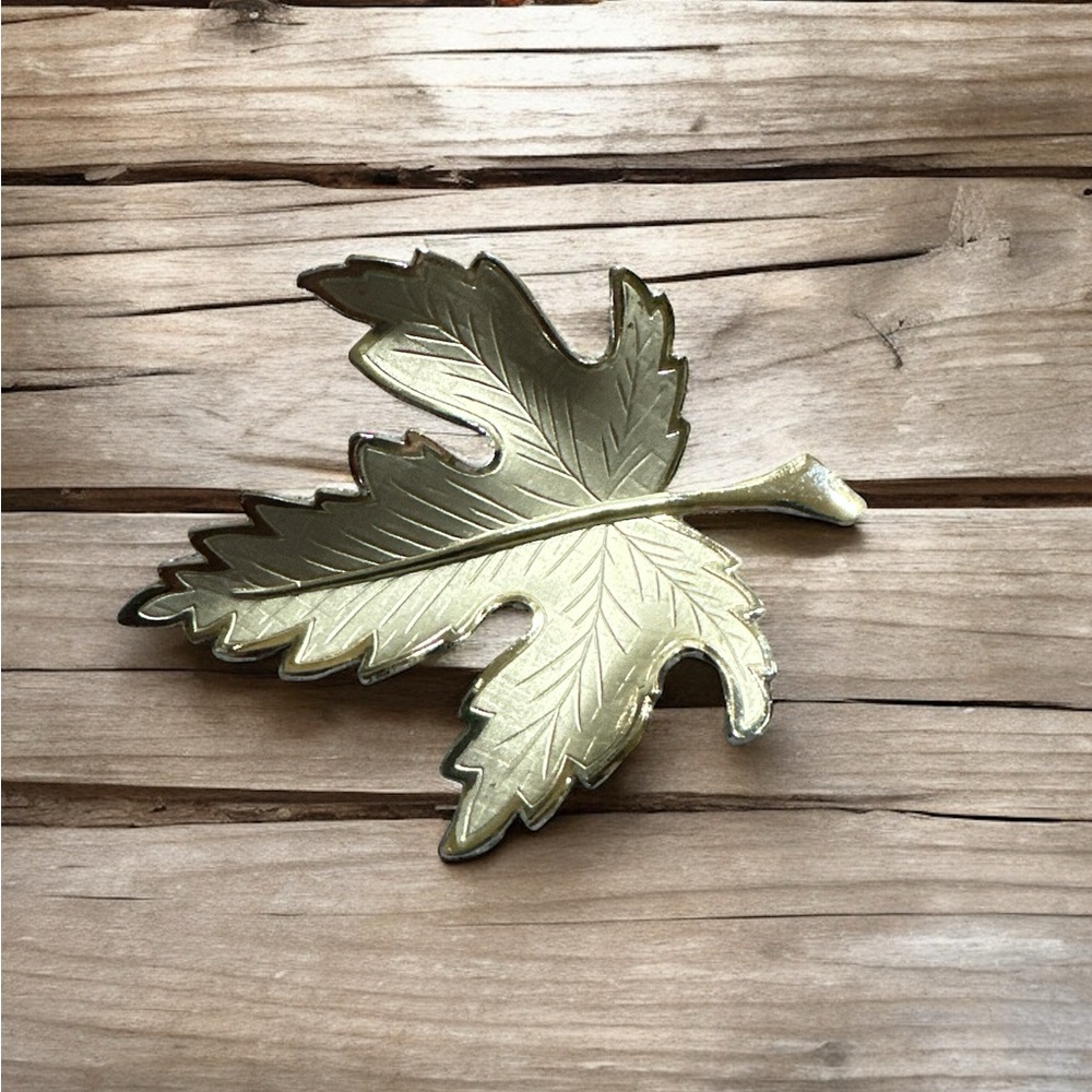 Silver tone with brushed finish Maple leaf brooch 2.5”L x 2” W